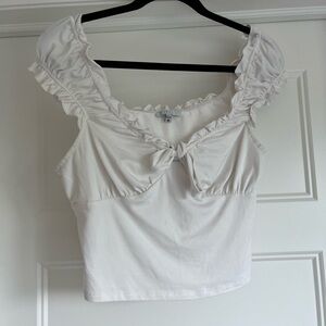 Iris White Ruffled Tie Front Cropped Blouse